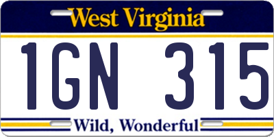 WV license plate 1GN315