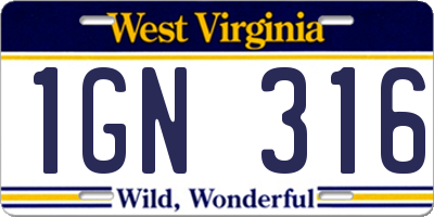 WV license plate 1GN316
