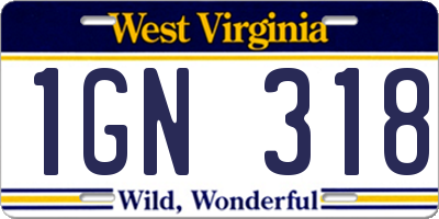 WV license plate 1GN318