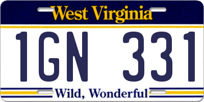 WV license plate 1GN331