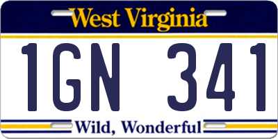 WV license plate 1GN341