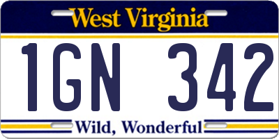 WV license plate 1GN342