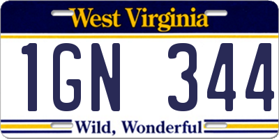 WV license plate 1GN344