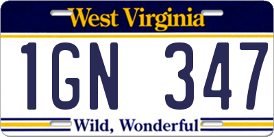 WV license plate 1GN347