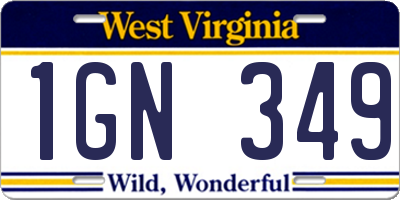 WV license plate 1GN349