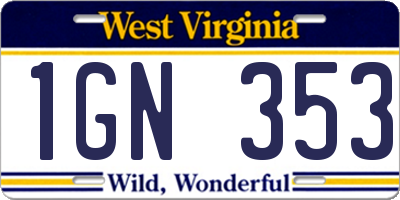 WV license plate 1GN353