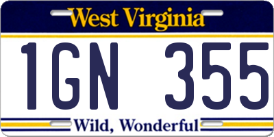 WV license plate 1GN355