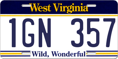 WV license plate 1GN357