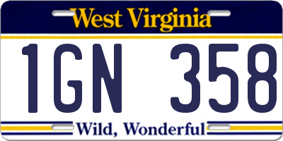 WV license plate 1GN358