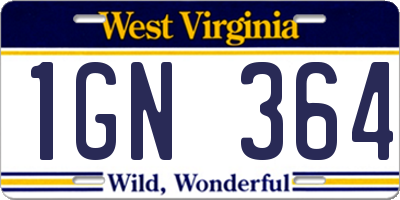 WV license plate 1GN364