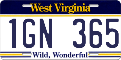WV license plate 1GN365