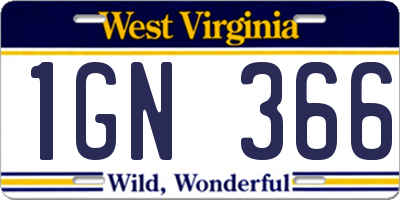 WV license plate 1GN366