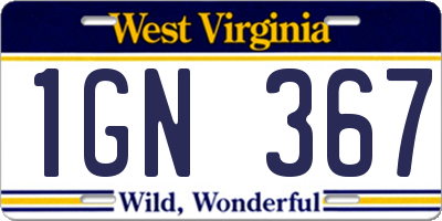 WV license plate 1GN367