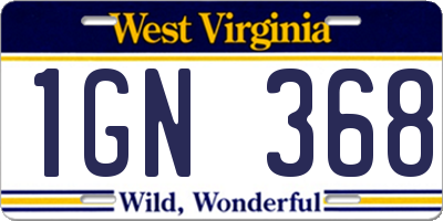 WV license plate 1GN368