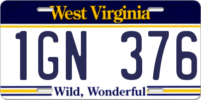 WV license plate 1GN376