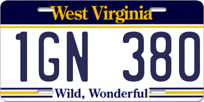 WV license plate 1GN380