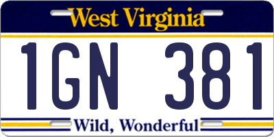 WV license plate 1GN381
