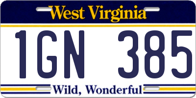 WV license plate 1GN385