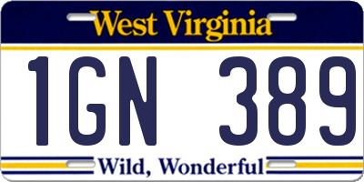 WV license plate 1GN389