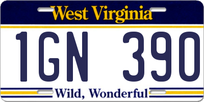 WV license plate 1GN390