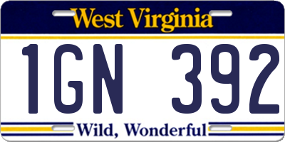 WV license plate 1GN392