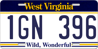 WV license plate 1GN396
