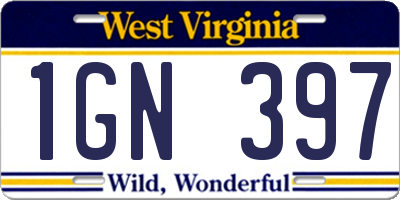 WV license plate 1GN397