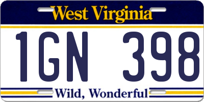 WV license plate 1GN398
