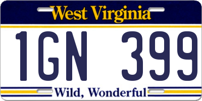 WV license plate 1GN399