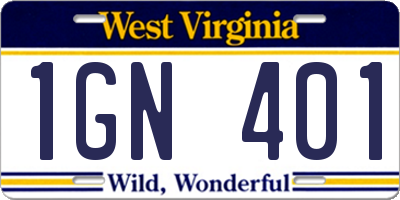 WV license plate 1GN401