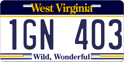 WV license plate 1GN403