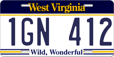 WV license plate 1GN412