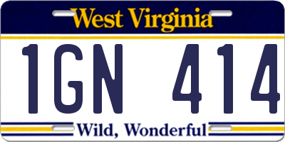 WV license plate 1GN414
