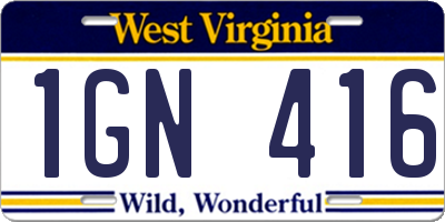 WV license plate 1GN416
