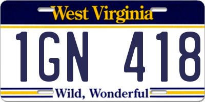 WV license plate 1GN418
