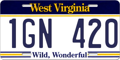 WV license plate 1GN420