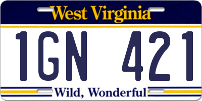 WV license plate 1GN421