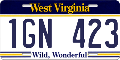 WV license plate 1GN423