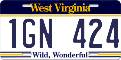 WV license plate 1GN424