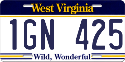 WV license plate 1GN425