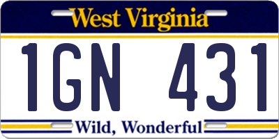 WV license plate 1GN431