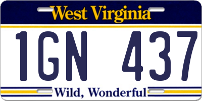 WV license plate 1GN437