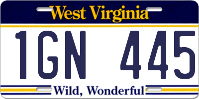 WV license plate 1GN445