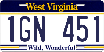 WV license plate 1GN451