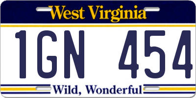 WV license plate 1GN454