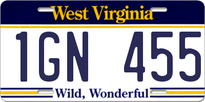 WV license plate 1GN455