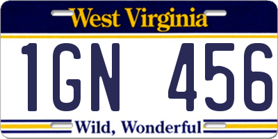 WV license plate 1GN456
