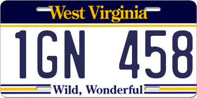 WV license plate 1GN458