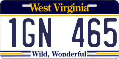 WV license plate 1GN465