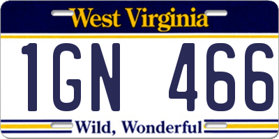 WV license plate 1GN466